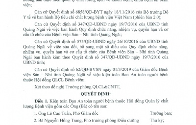 Quyết định V/v kiện toàn Ban An toàn người bệnh